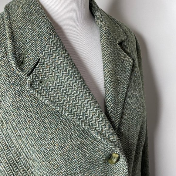 Vintage LL Bean Women's Petite XL Wool Blend Tweed Herringbone Blazer Green - Picture 3 of 14